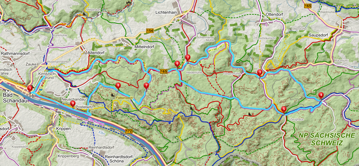 Mapa Bad Schandau labske piskovce